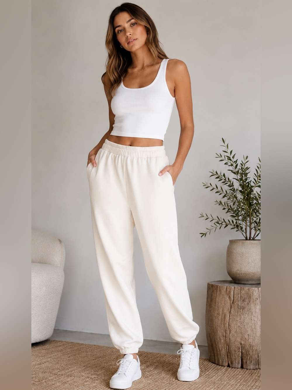 Pact Organic Cotton Cream Jogger Sweatpants Women’s Small Lounge